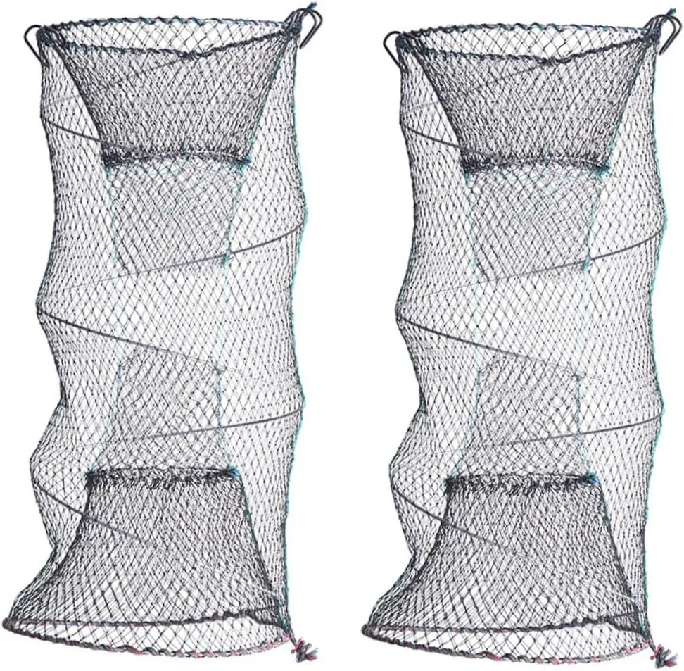 2Pcs Foldable Bait Cast Fishing Landing Net Portable Zinc Plated Shrimp Cage for Catching Crayfish Lobster Prawn Minnow Crab Lightweight and Compact