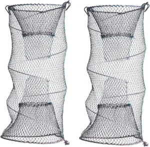 2Pcs Foldable Bait Cast Fishing Landing Net Portable Zinc Plated Shrimp Cage for Catching Crayfish Lobster Prawn Minnow Crab Lightweight and Compact