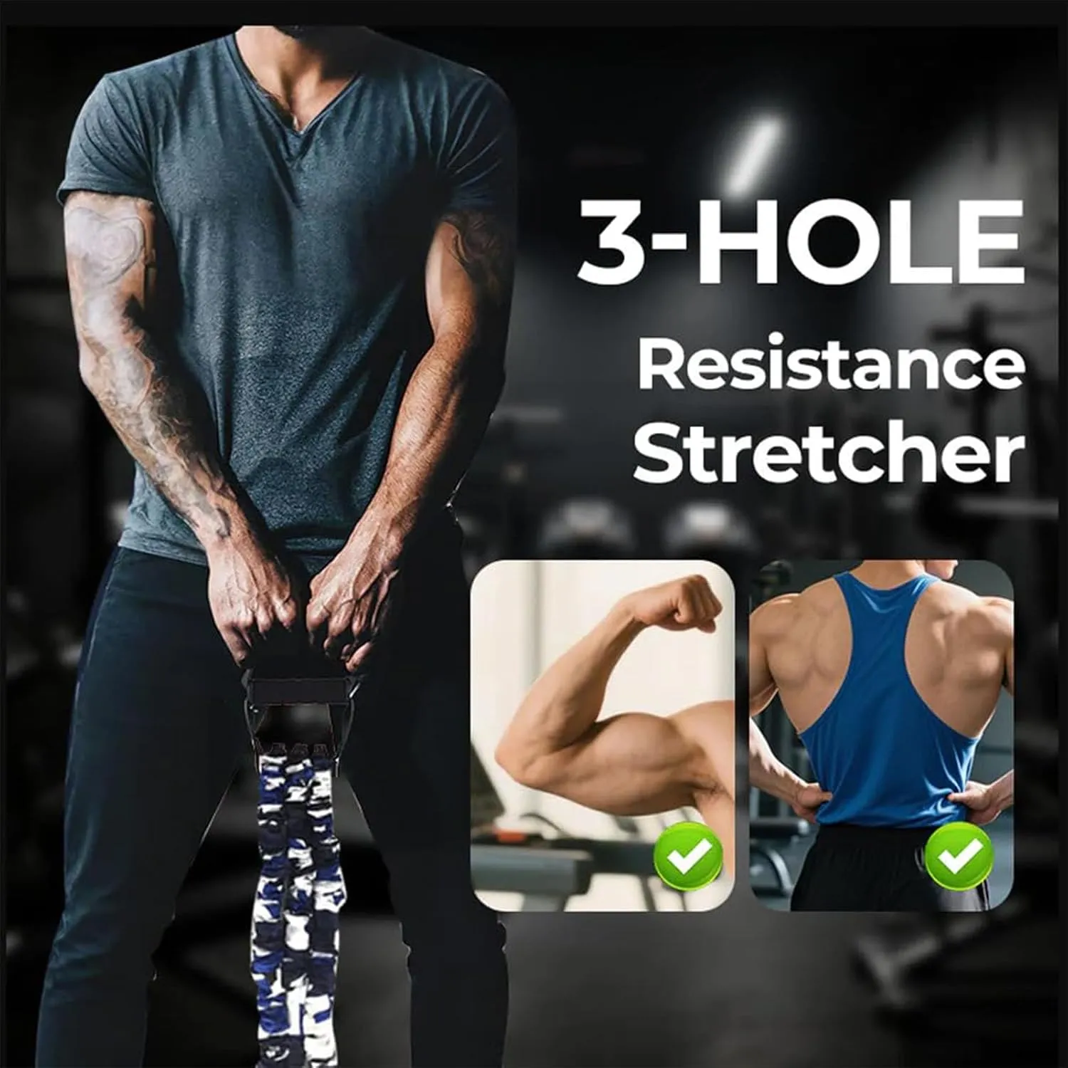 3 Hole Resistance Stretcher with Handles - Full Body Stretching & Strength Training Equipment, High Elasticity Tear-Resistant Exercise Bands for Home Workouts