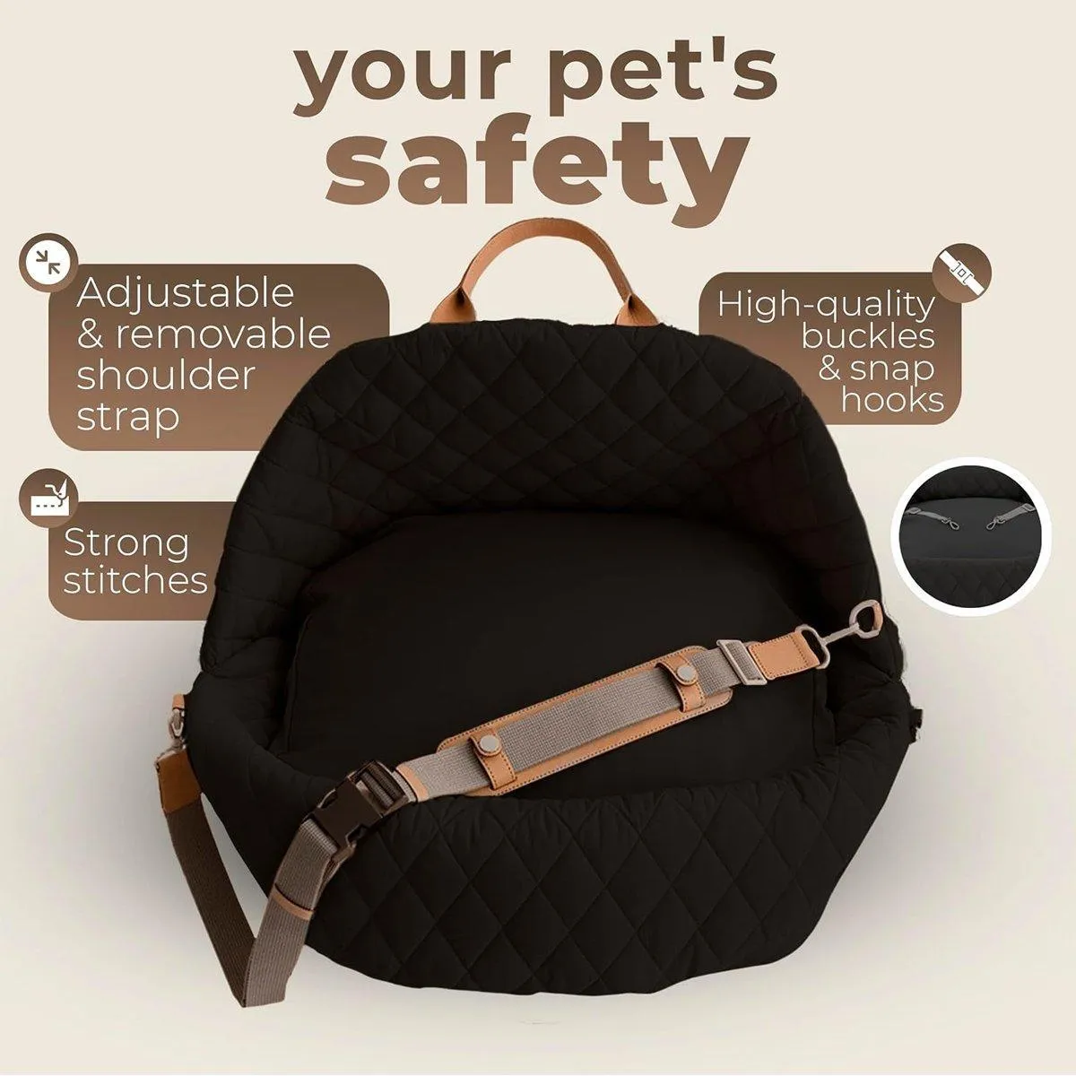 3-IN-1 Black Pet Carrier Bag Dog Cat Car Seat Portable Soft Cage Travel Bag Large