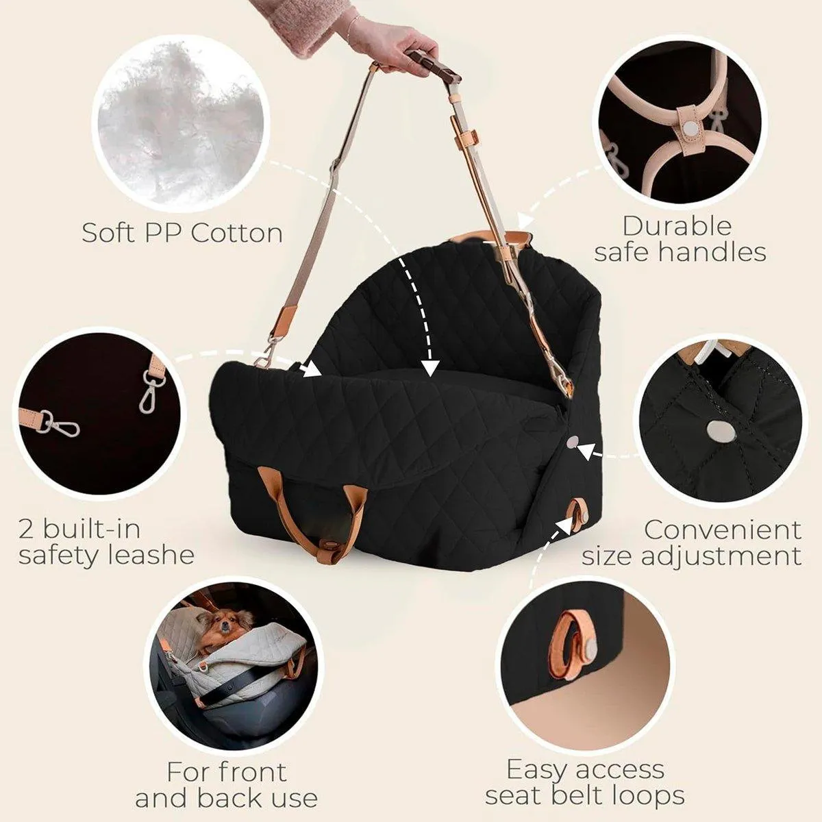 3-IN-1 Black Pet Carrier Bag Dog Cat Car Seat Portable Soft Cage Travel Bag Large