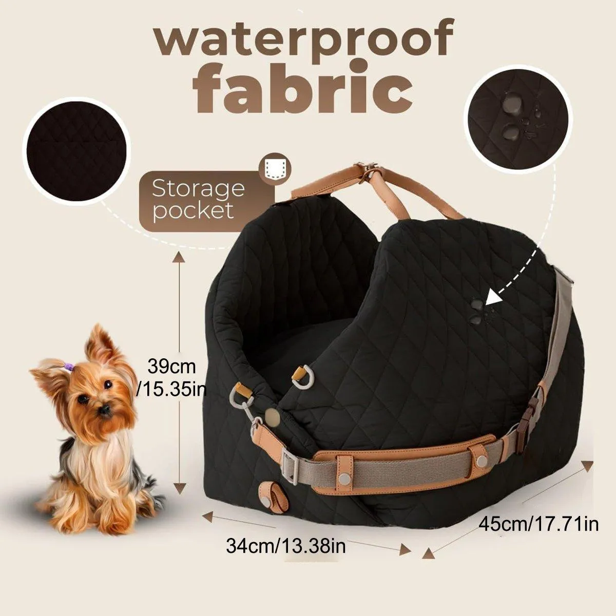 3-IN-1 Black Pet Carrier Bag Dog Cat Car Seat Portable Soft Cage Travel Bag Large