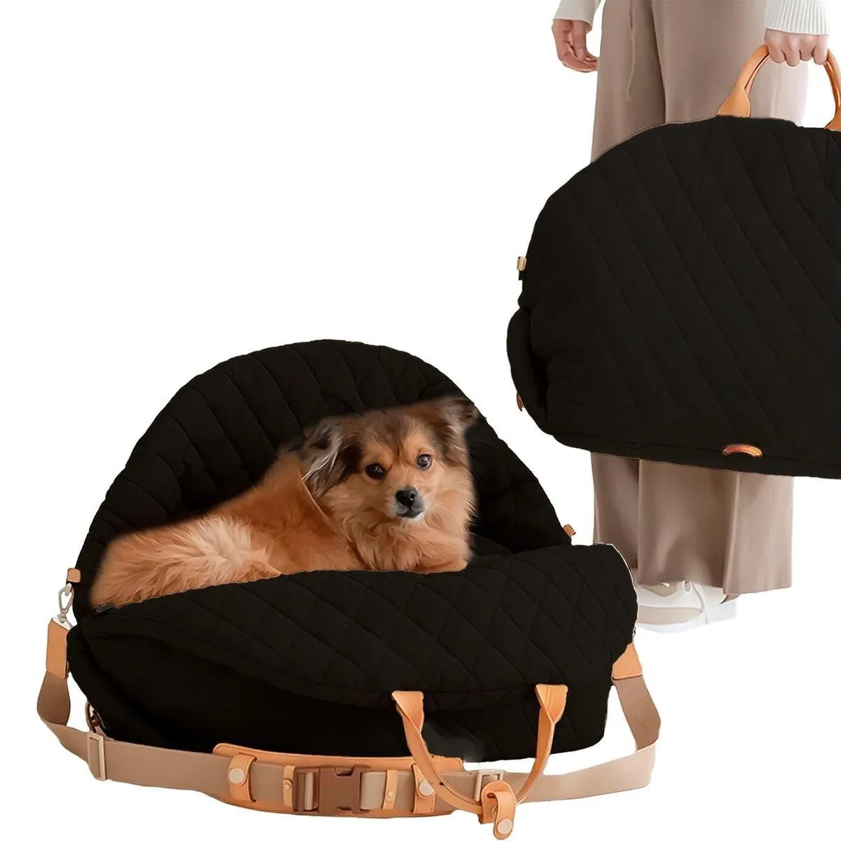 3-IN-1 Black Pet Carrier Bag Dog Cat Car Seat Portable Soft Cage Travel Bag Large