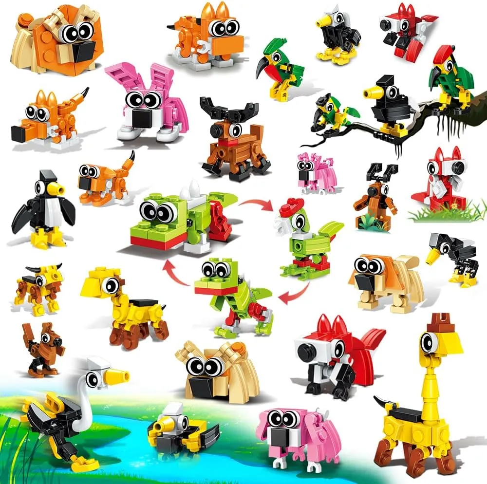 30 Pack Party Favors for Easter Gift, 750 PCS Animals Building Block Toy for Goodie Bag Stuffers, Classroom Student Prizes Children's Day Birthday for Kids Boys Girls Ages 6-12 