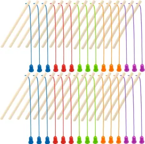 30 Pcs Kids Wooden Magnetic Fishing Poles Mini Magnetic Fishing Rods Play Fishing Poles for Preschool Boys Girls Fishing Game Activity, 5 Colors