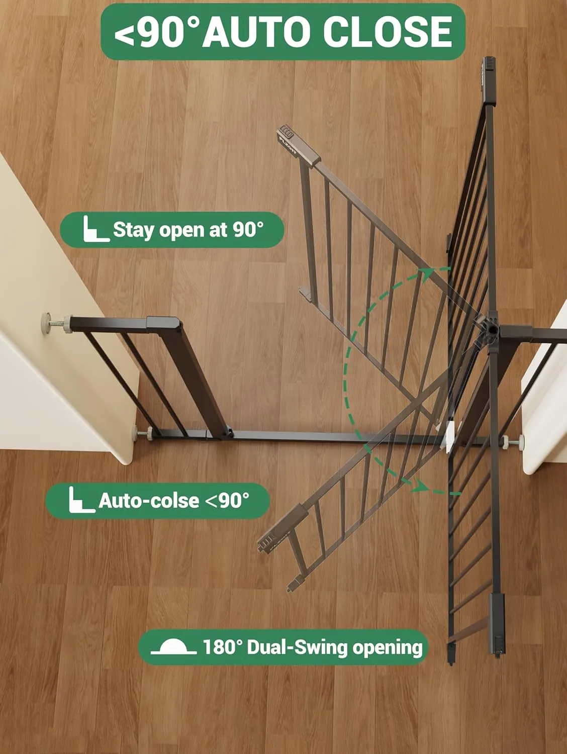 36" Extra Tall Baby Gate for Stairs, 29.5-40.5" Wide Dog Gate for Doorways, Walk Thru Auto Close Metal Pet Gate for The House, Stairs and Doorways, Child Gate Pressure Mounted Dog Gate Indoor - Black