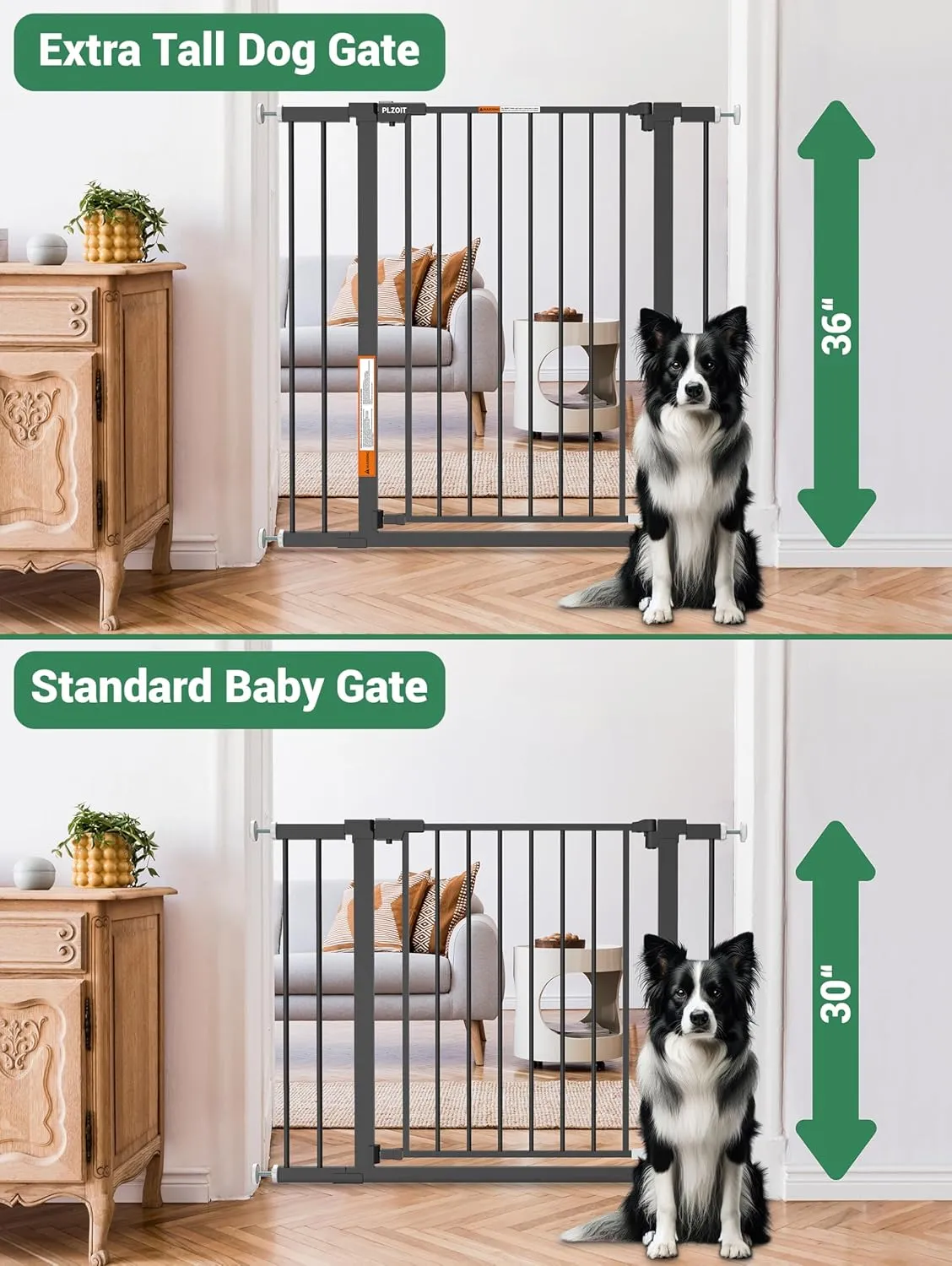 36" Extra Tall Baby Gate for Stairs, 29.5-40.5" Wide Dog Gate for Doorways, Walk Thru Auto Close Metal Pet Gate for The House, Stairs and Doorways, Child Gate Pressure Mounted Dog Gate Indoor - Black