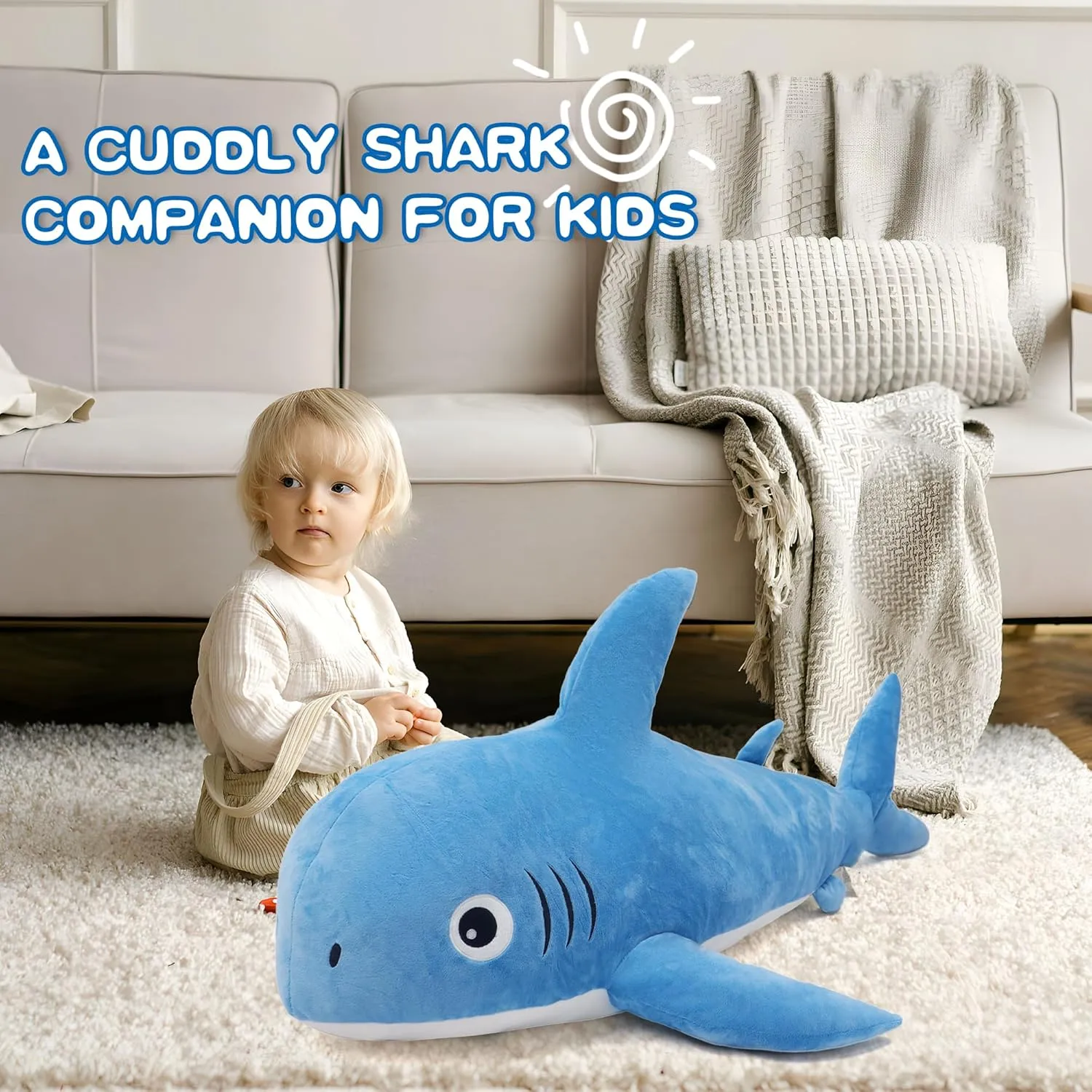 39 inch Large Stuffed Shark Plush Toy, Big Shark Toy Body Pillows Weighted Stuffed Animals Sharks Cuddly Christmas Birthday Gifts for Kids