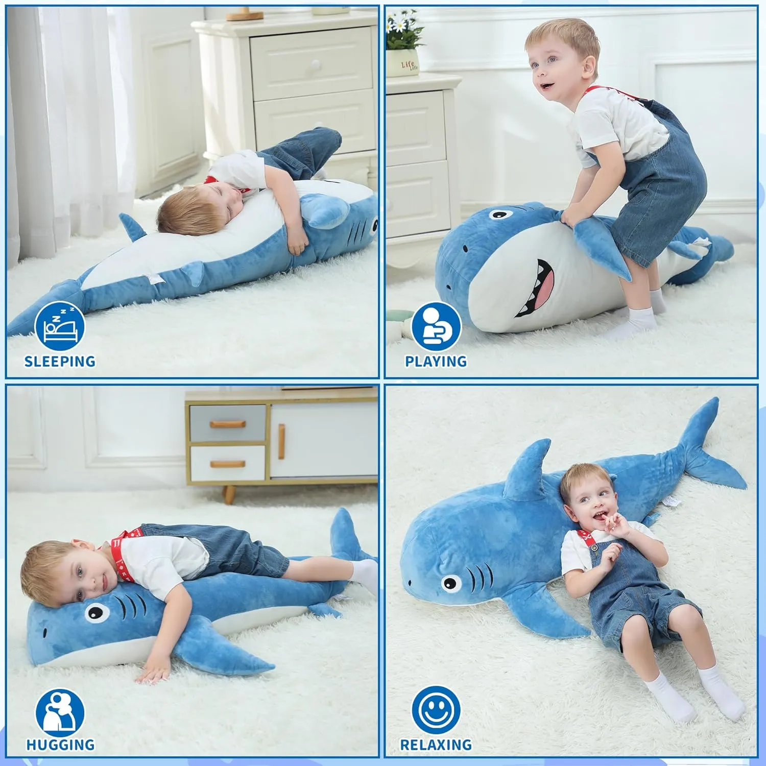 39 inch Large Stuffed Shark Plush Toy, Big Shark Toy Body Pillows Weighted Stuffed Animals Sharks Cuddly Christmas Birthday Gifts for Kids