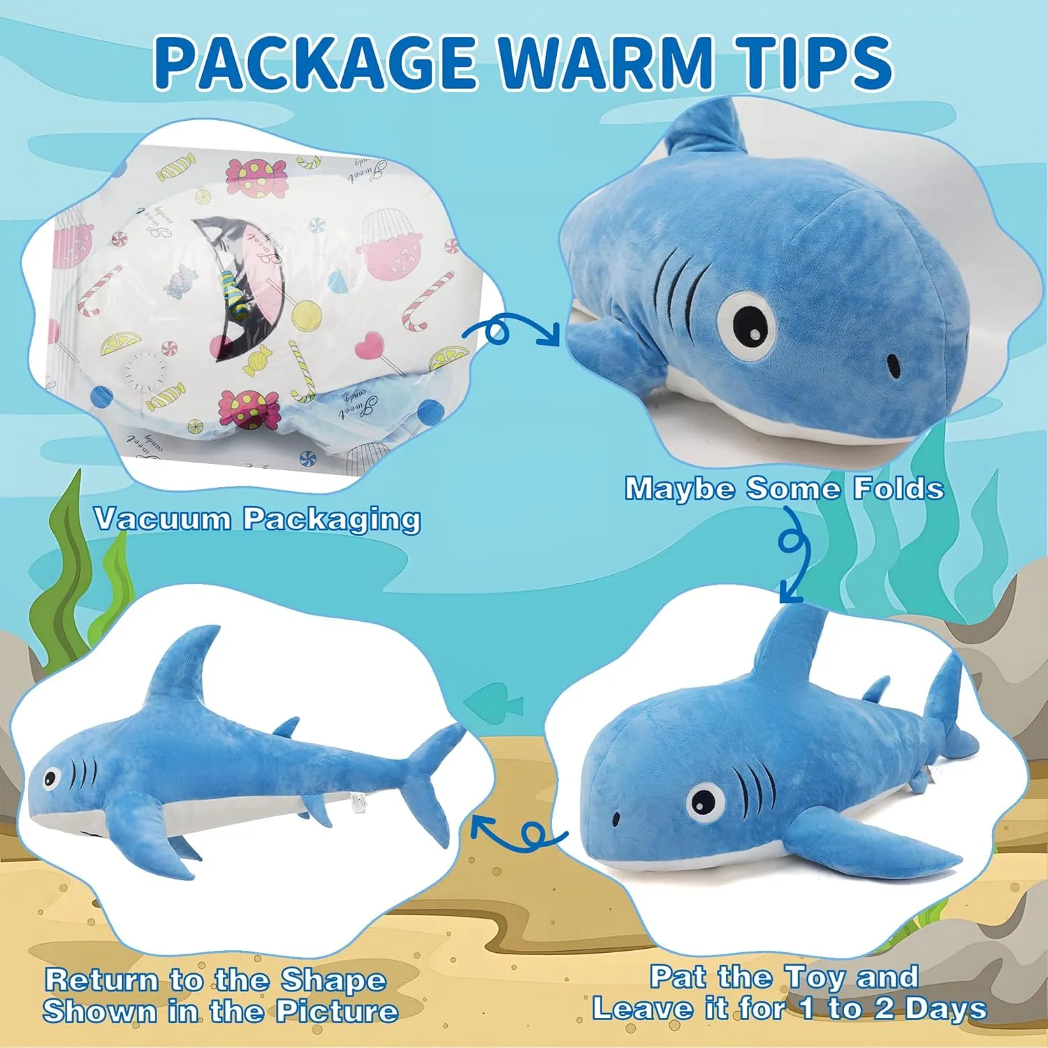 39 inch Large Stuffed Shark Plush Toy, Big Shark Toy Body Pillows Weighted Stuffed Animals Sharks Cuddly Christmas Birthday Gifts for Kids