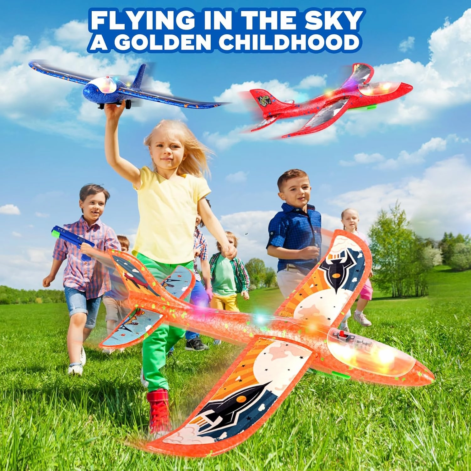 3 Pack Foam Airplane Launcher Toys, 12.6" Led Glider Catapult Plane Boy Toys, Easter Gifts for Kids, Outdoor Sport Flying Toys for Kids Birthday Gifts for 4 5 6 7 8 9 10 11 12 Year Old Boys Girls