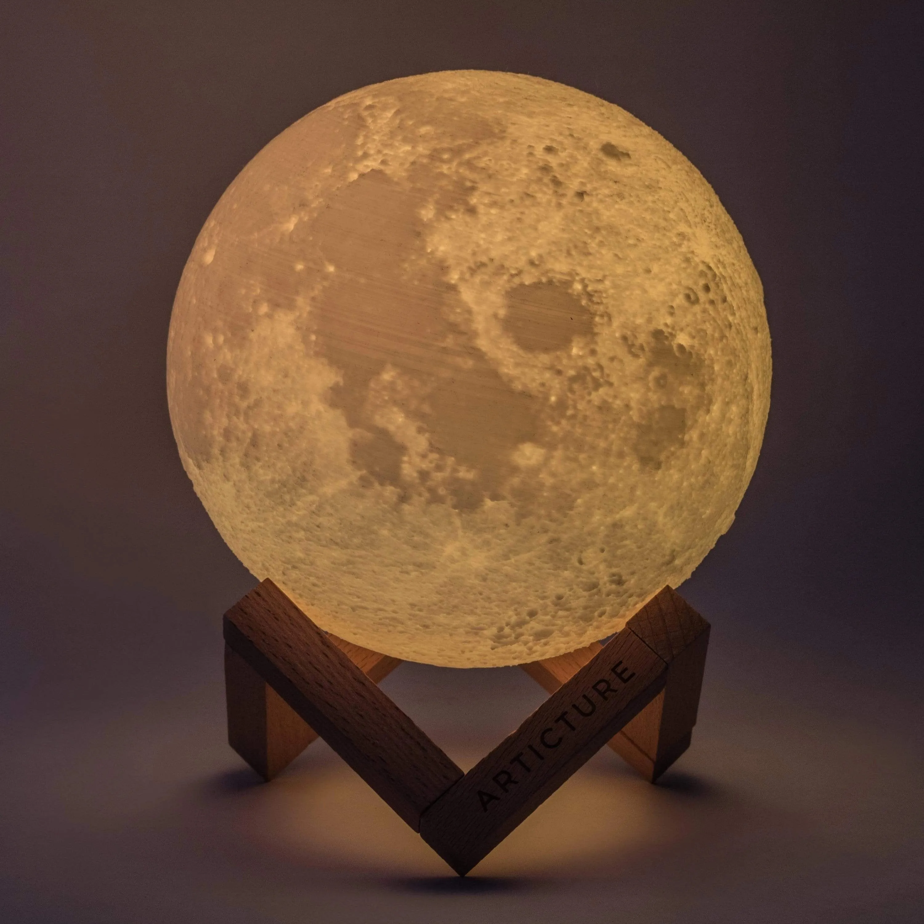 3D Moon Lamp - USB Rechargeable LED with Touch & Wooden Stand