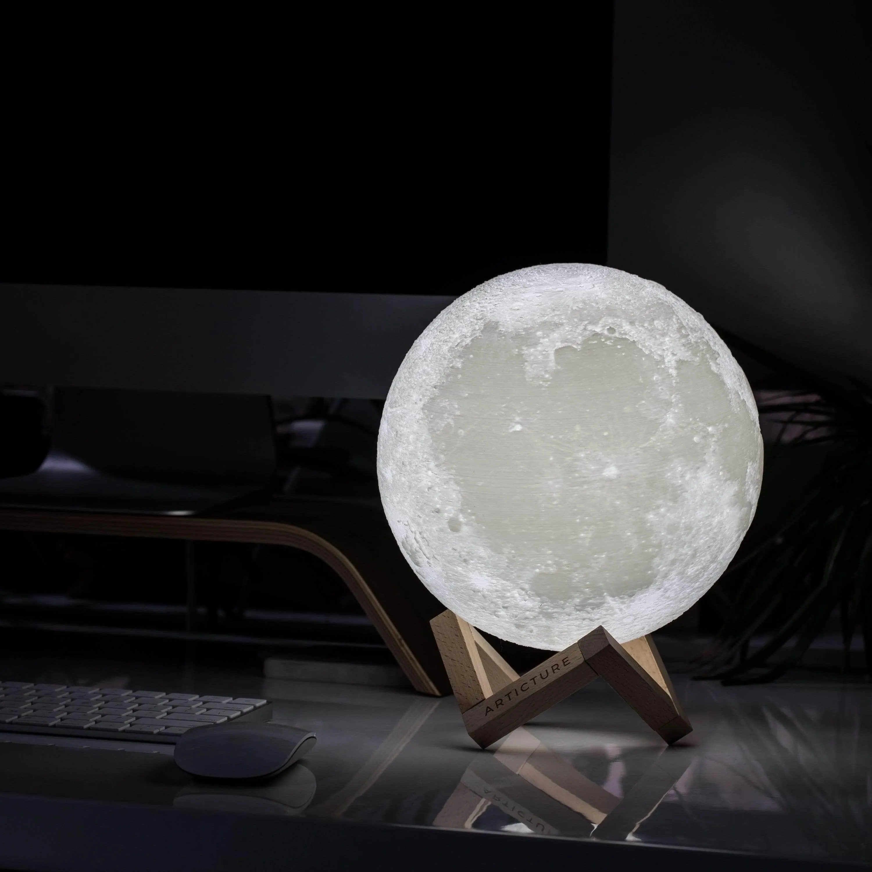 3D Moon Lamp - USB Rechargeable LED with Touch & Wooden Stand