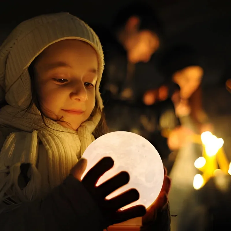 3D Moon Lamp - USB Rechargeable LED with Touch & Wooden Stand