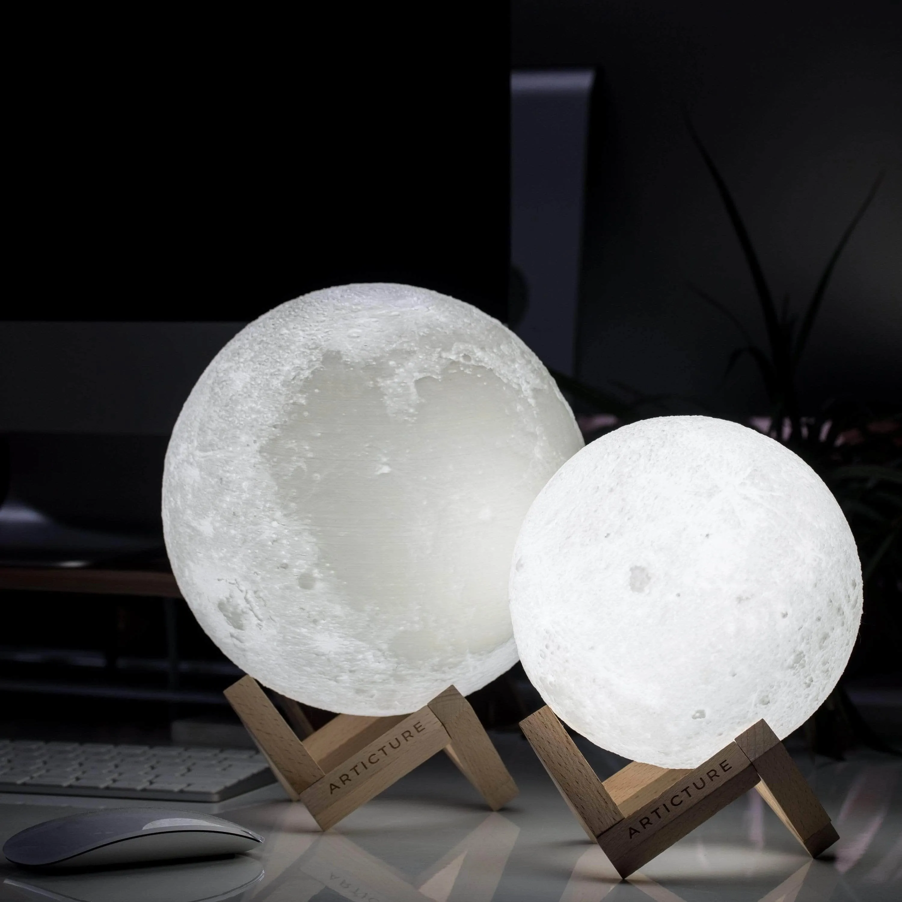 3D Moon Lamp - USB Rechargeable LED with Touch & Wooden Stand