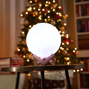 3D Moon Lamp - USB Rechargeable LED with Touch & Wooden Stand