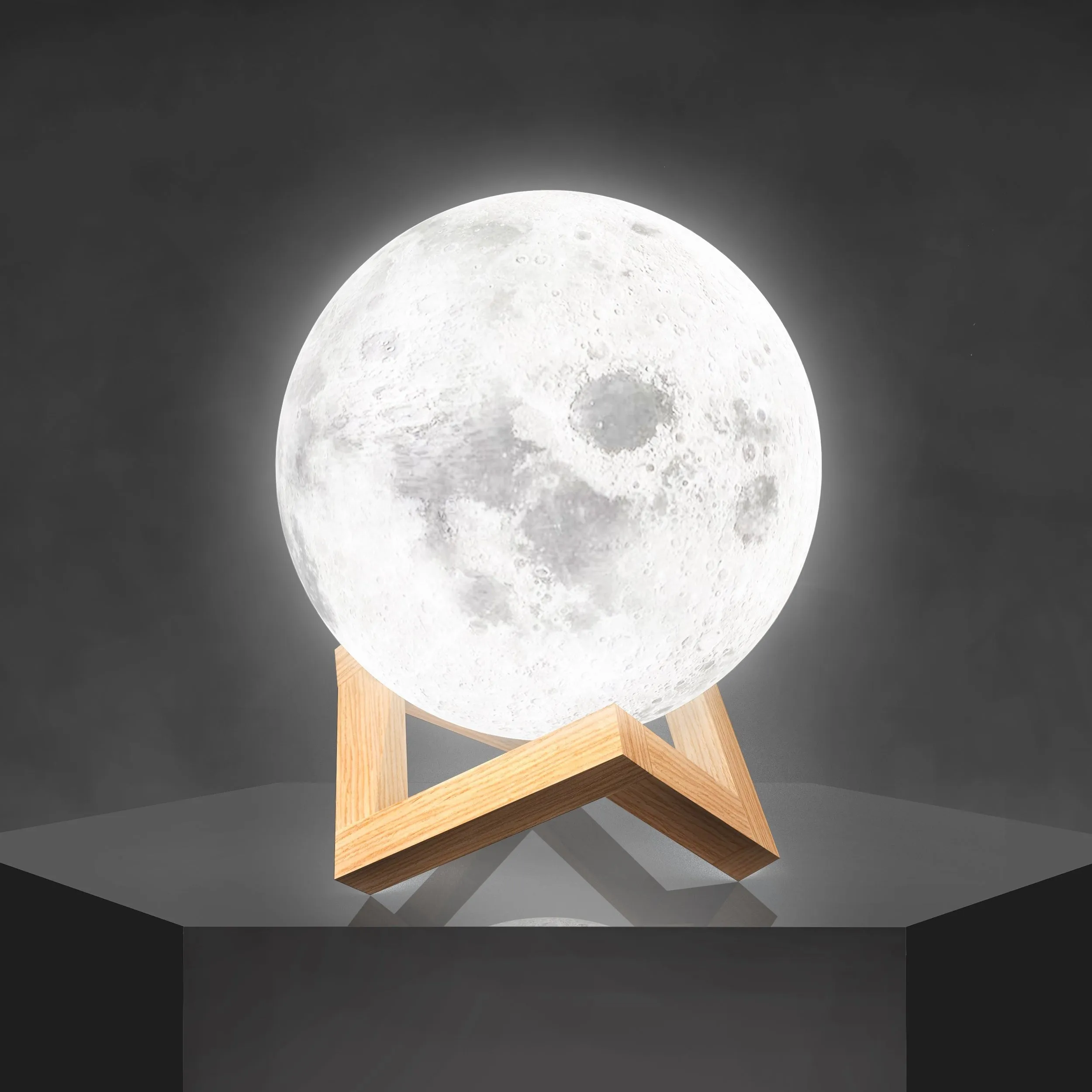 3D Moon Lamp - USB Rechargeable LED with Touch & Wooden Stand