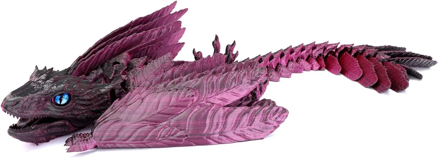 3D Printed Feathered Wyvern Dragon, Adjustable Wings Articulated Dragon Crab Toy, Desktop Pet Toy, Home Office Decor (Purple-2)