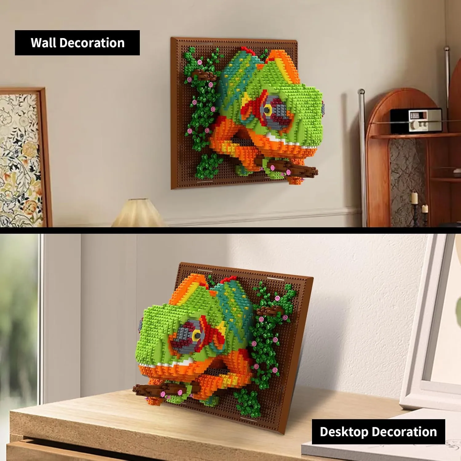 3D Wall Art Chameleon Animal Micro Mini Building Blocks Set for Adults, Unique Home Wall Decor or Table Display, Creative Birthday Gift Toy for Kids Teens (2688 PCS) Not Compatible with Lego