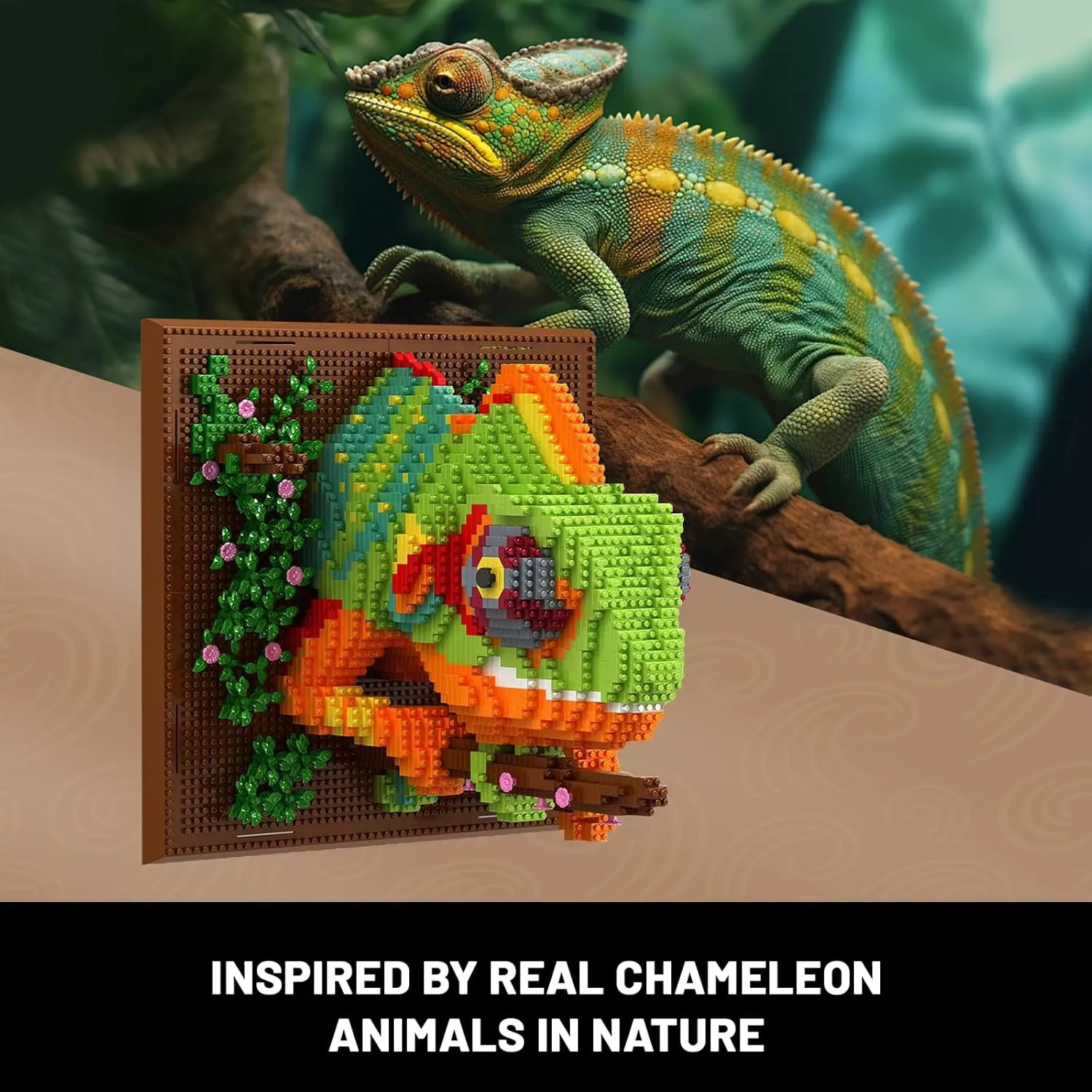 3D Wall Art Chameleon Animal Micro Mini Building Blocks Set for Adults, Unique Home Wall Decor or Table Display, Creative Birthday Gift Toy for Kids Teens (2688 PCS) Not Compatible with Lego