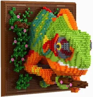 3D Wall Art Chameleon Animal Micro Mini Building Blocks Set for Adults, Unique Home Wall Decor or Table Display, Creative Birthday Gift Toy for Kids Teens (2688 PCS) Not Compatible with Lego