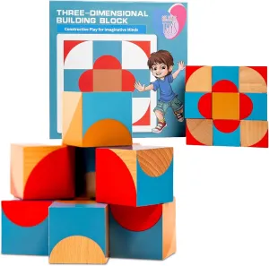 3D Wooden Building Blocks for Kids 3-7 | Wood Blocks for Early Education STEM, Montessori Wooden Cubes & Baby Blocks for Safe Play & Learn | Learning Toys for Boys & Girls