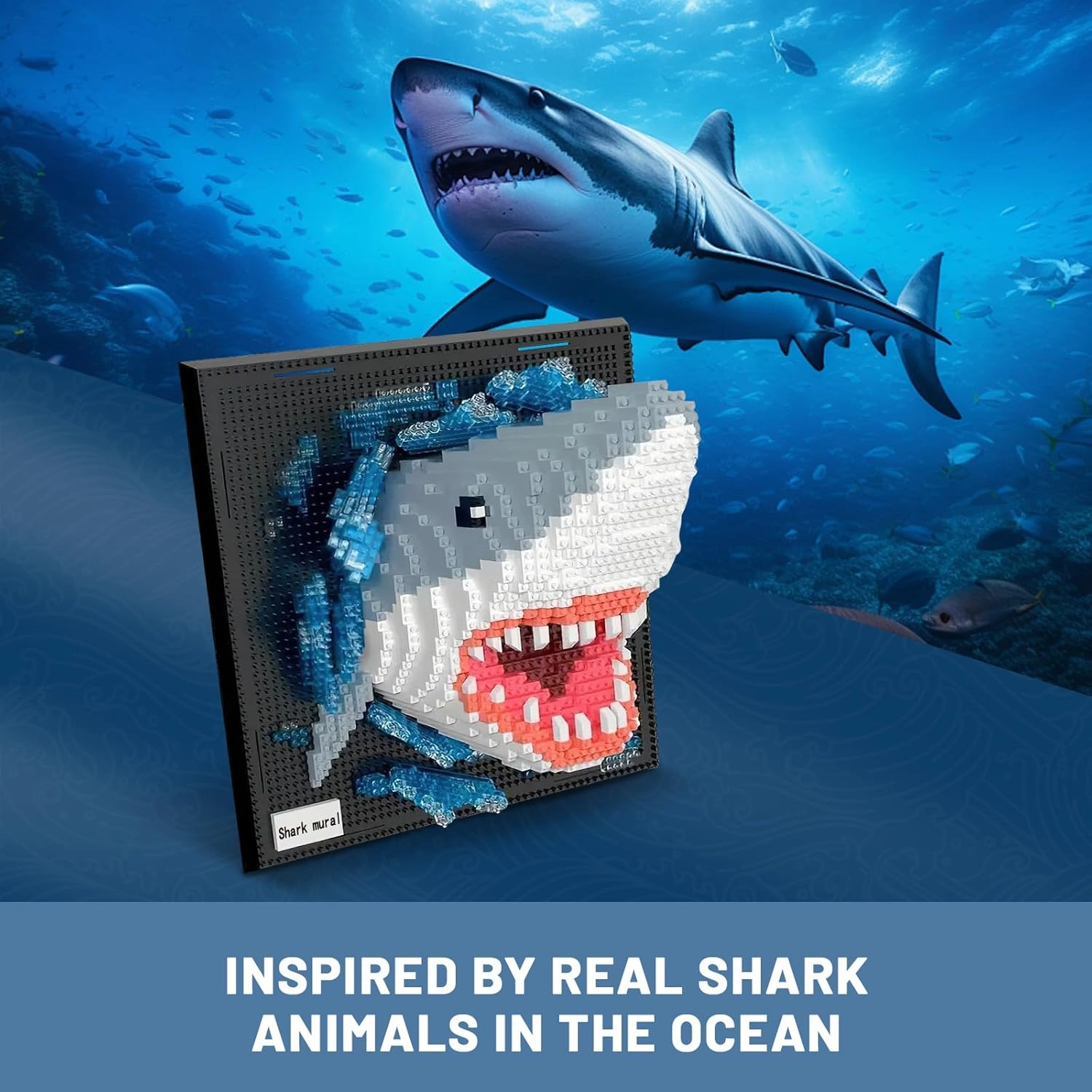 3D Wall Art Shark Animal Micro Mini Building Blocks Set for Adults, Unique Home Wall Decor or Table Display, Creative Birthday Gift Toy for Kids Teens (2166 PCS)