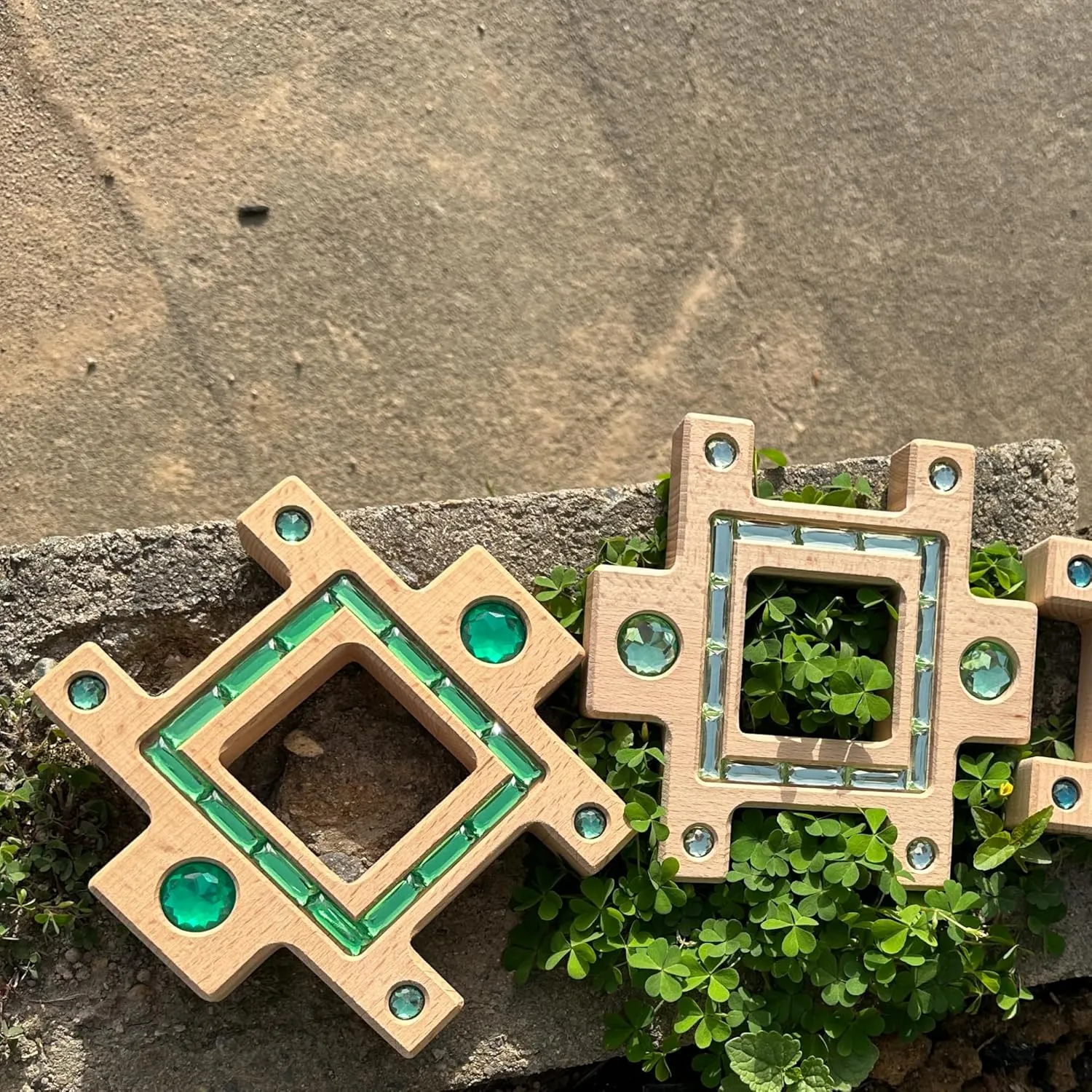 3PCS Wooden Green Gem Trapezoidal Building Block for Kids (3PCS Green Set)