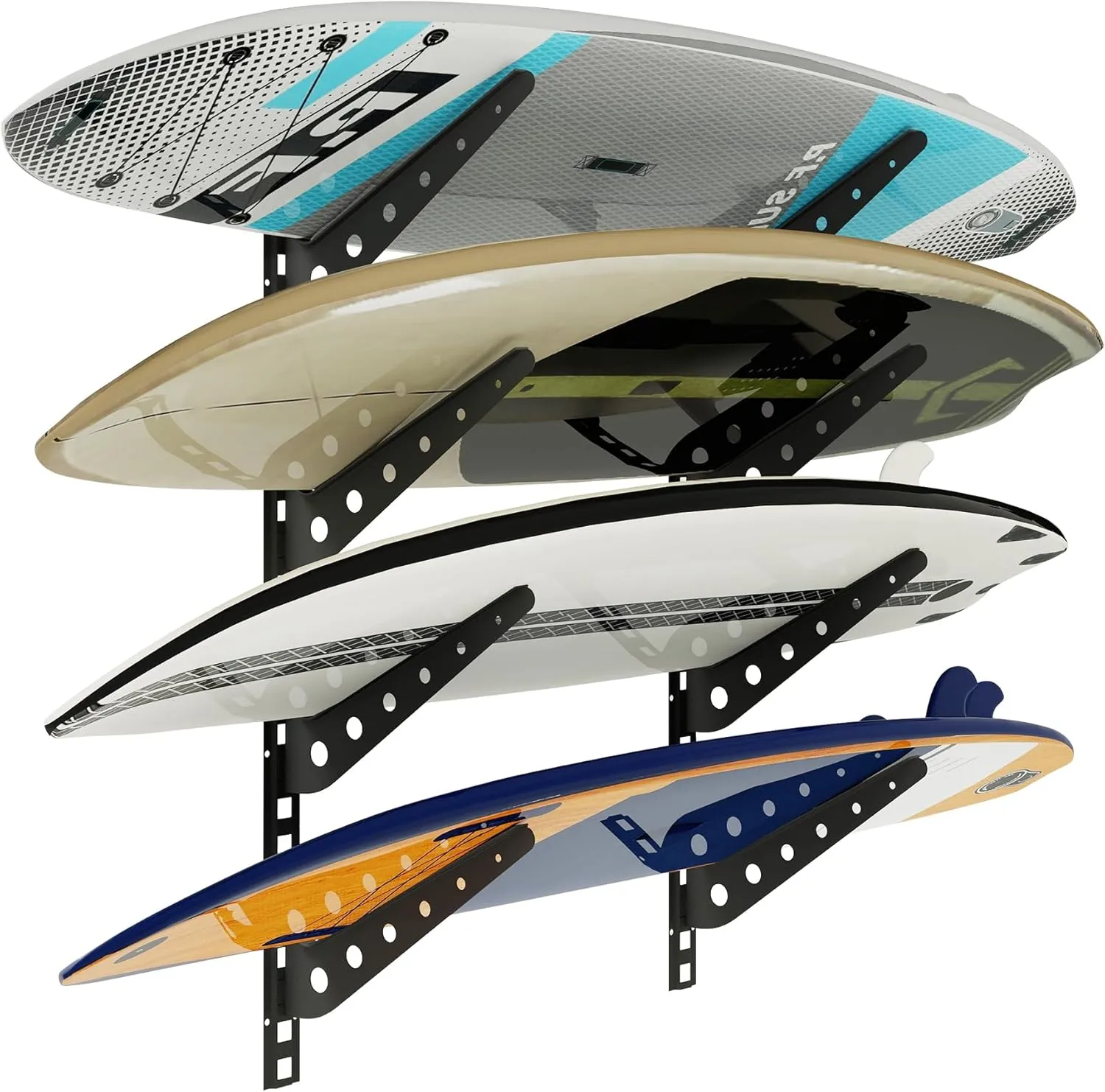 4 Board/6 Board Horizontal Surfboard Rack, Adjustable Surfboard Wall Mount Display, Surfboard Wall Rack Board Storage Mount System at Home and Garage