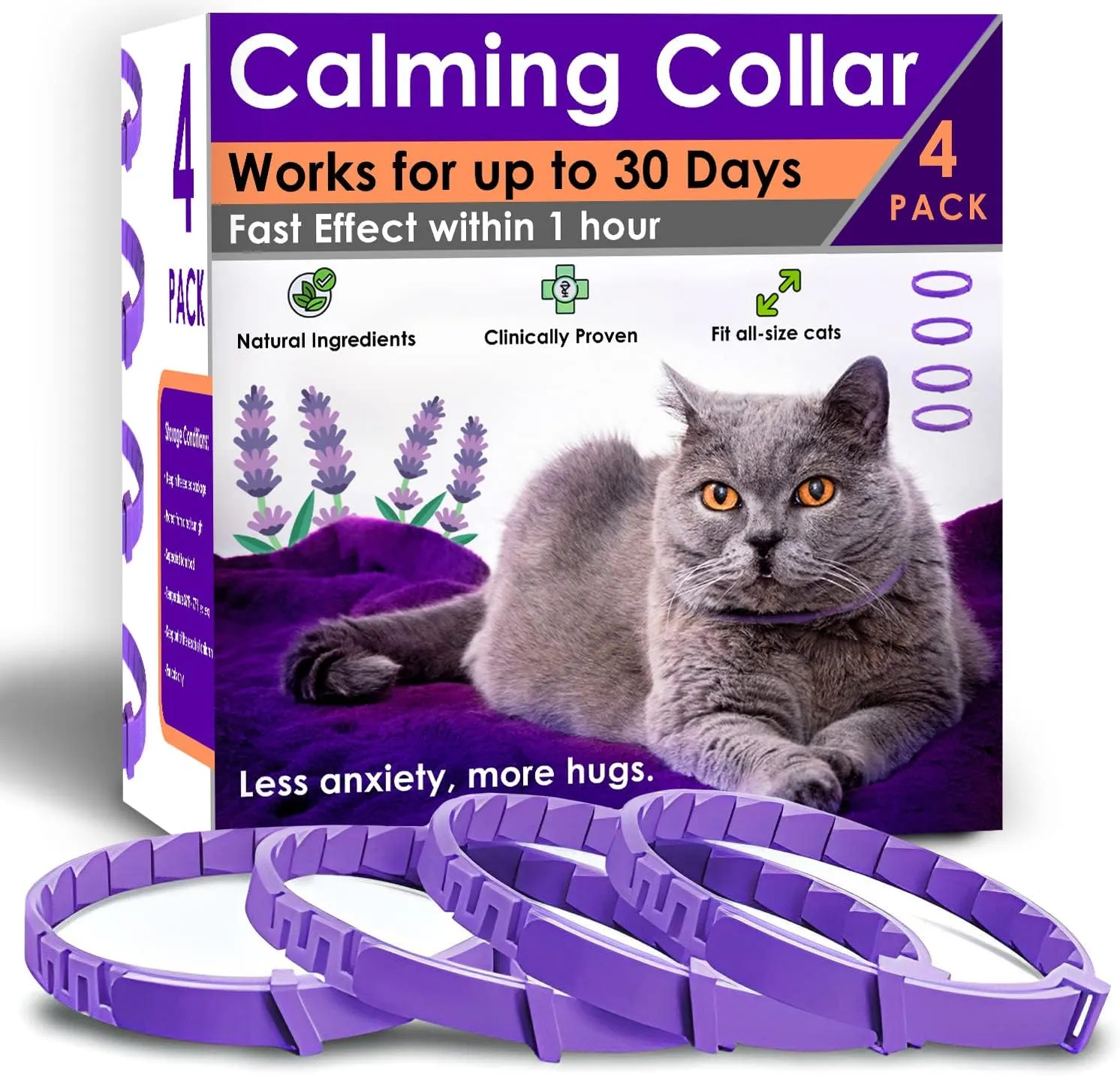 4 Pack Calming Collar for Cats – Pheromone Cat Calming Collar Cat Anxiety Relief and Stress – Adjustable Water Resistant Breakaway Calming Collars Natural Ingredients Pheromones Rapid Effect