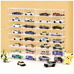 4-Pack Hot Display Case Wheels for 1/64 Scale Toys Car - Wall Mountable Transparent Storage Box for Hot Wheels, Matchbox & Diecast Models,Includes Hooks for Easy Hanging