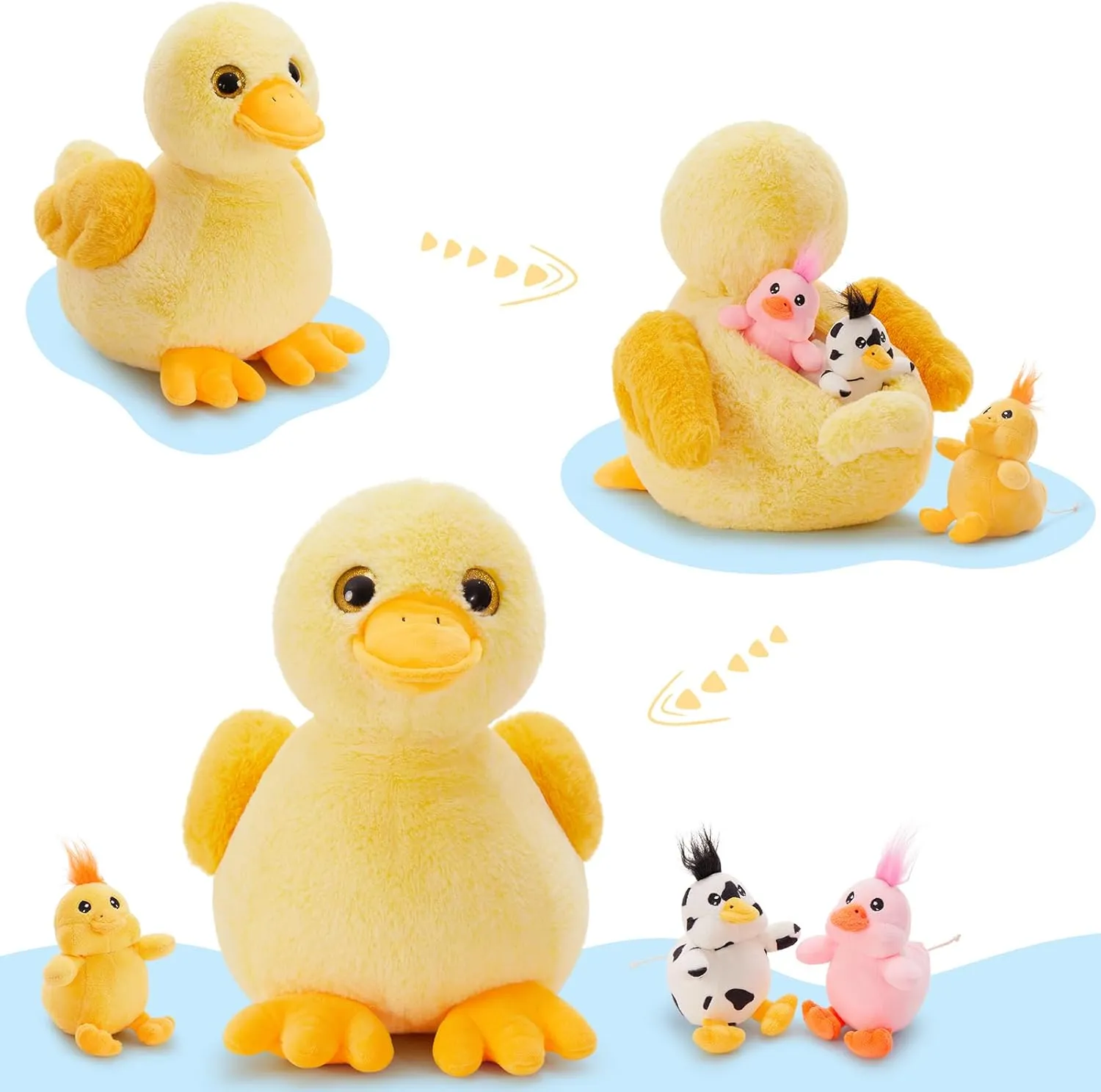 4 Pcs Duck Plush, Mom Duck Stuffed Animal with 3 Cute Stuffed Wind Up Duck Babies Toy, 11" Christmas Birthday Baby Shower Wind Up Plush Toys for Kids Girls Boys, Animal Theme Party Decor