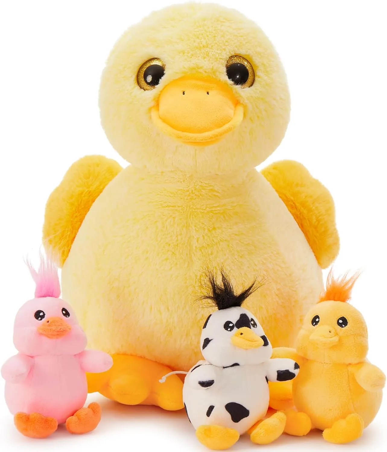 4 Pcs Duck Plush, Mom Duck Stuffed Animal with 3 Cute Stuffed Wind Up Duck Babies Toy, 11" Christmas Birthday Baby Shower Wind Up Plush Toys for Kids Girls Boys, Animal Theme Party Decor