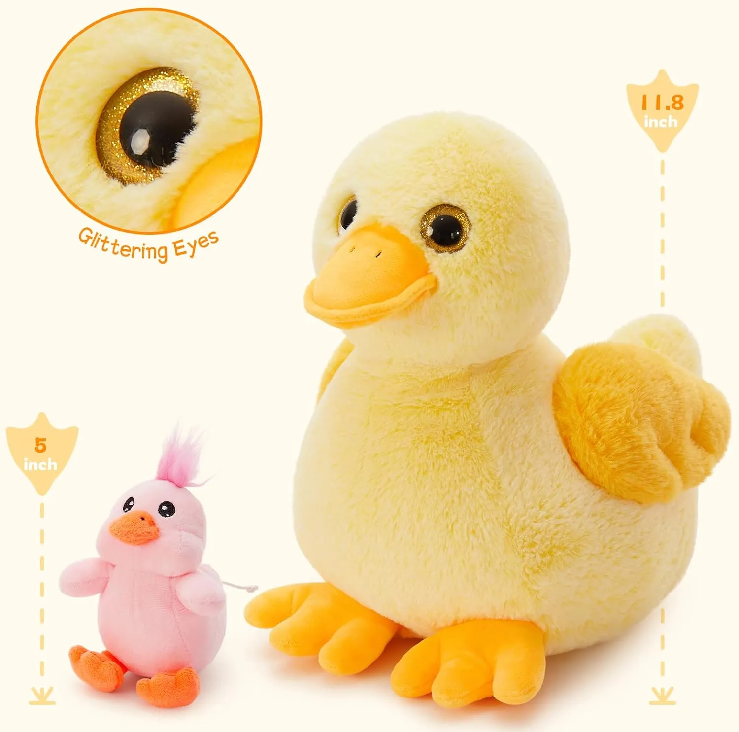 4 Pcs Duck Plush, Mom Duck Stuffed Animal with 3 Cute Stuffed Wind Up Duck Babies Toy, 11" Christmas Birthday Baby Shower Wind Up Plush Toys for Kids Girls Boys, Animal Theme Party Decor