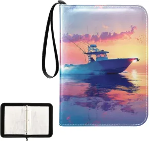 4 Pockets Trading Card Album Holder Book Folder Sports Card Binder Fishing Boat 400 Double Side Pockets for 3 Ring Binder Zipper