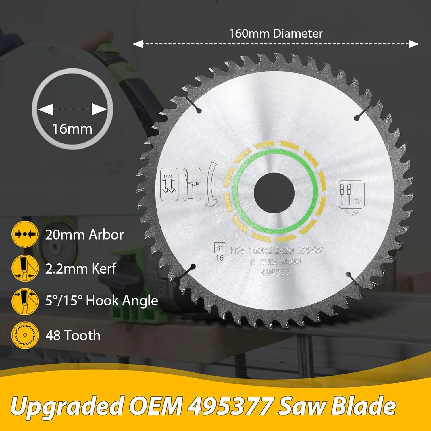48 Tooth Upgraded 495377 491952 Track Saw Blade Compatible with Festool Ts 55 Blade Plunge Cut Saw, Compatible with Festool Track Saw Blade,160x2.2x20mm,Sawtooth Upgrade
