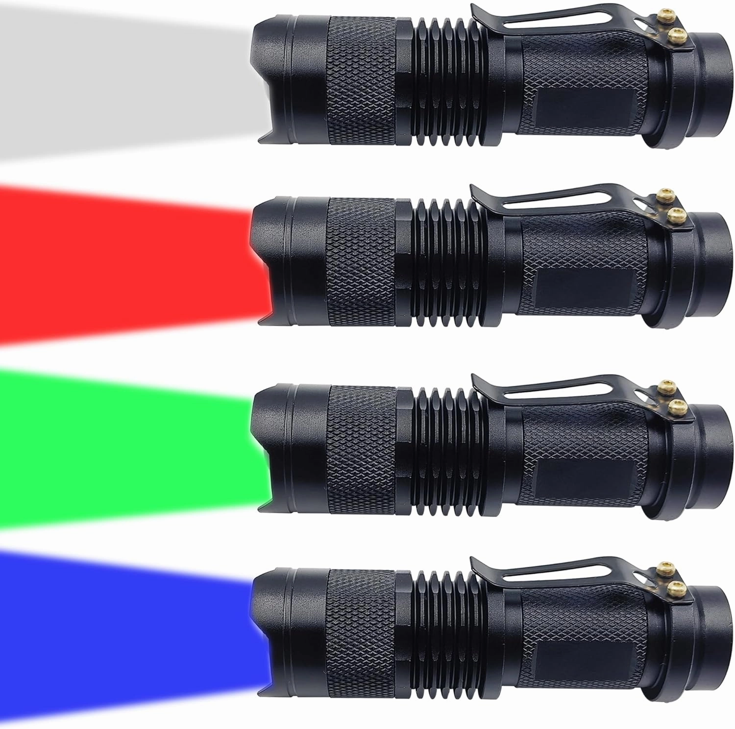 4 Color Light Single Mode Red Light Flashlight, Green Blue White Light LED Flashlights for Night Hunting Fishing Observation, 4 Pack