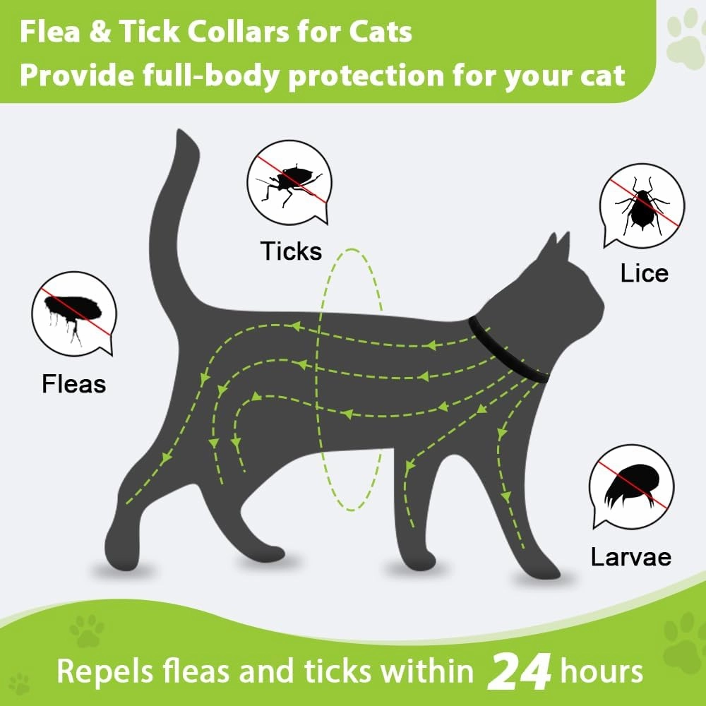 4 Pack Flea and Tick Collar for Cats, Natural Plant Oil Formula Cat Flea Collar Provides 32-Month Protection for Flea Tick Prevention, Waterproof & Adjustable Cat Flea Treatment for Most Cats