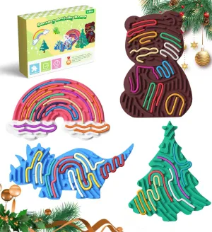 4Pcs Sensory Activity Board,Silicone Sensory Toys for Calming, Stress, Anxiety, ADHD, Autism,Fidget Toys for Inspire Kid's 3  Creative Talents,Duble Sided Design Kids Busy Board