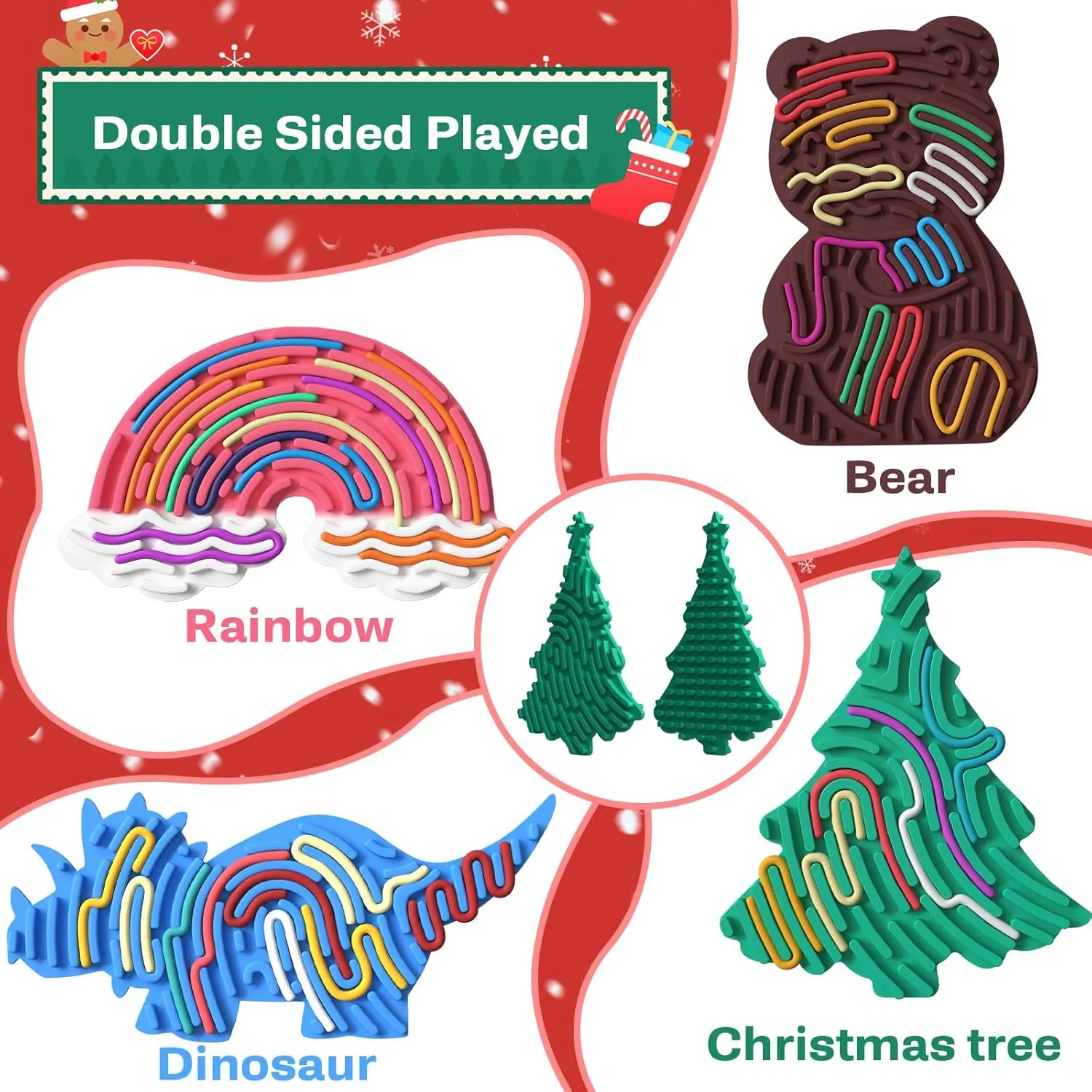 4Pcs Sensory Activity Board,Silicone Sensory Toys for Calming, Stress, Anxiety, ADHD, Autism,Fidget Toys for Inspire Kid's 3  Creative Talents,Duble Sided Design Kids Busy Board