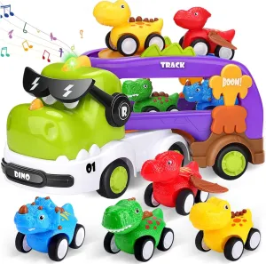 5-in-1 Dinosaur Toys for Kids 3-5, Dinosaur Truck with 4 Pack Small Pull Back Dino Car, Dinosaur Cars Set, Birthday, Big Trucks Toys for 3   Year Old Boy and Girl -Green