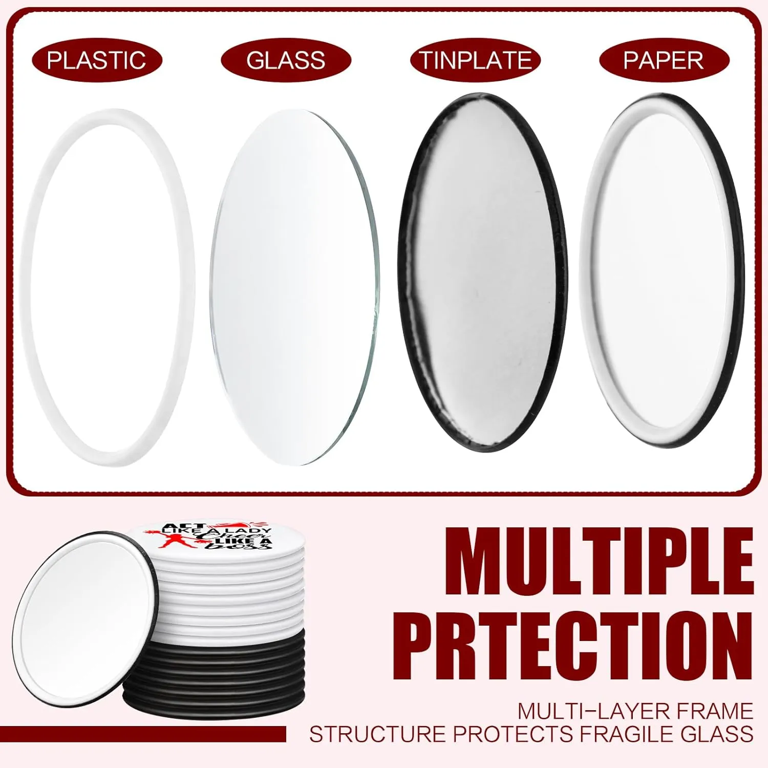 50 Pcs Cheer Gifts Bulk for Team Cheerleader Compact Mirror Bulk Pocket Mirror Cheerleader Party Favors 2.68 Inch Portable Makeup Mirrors for Cheer Team(Red)