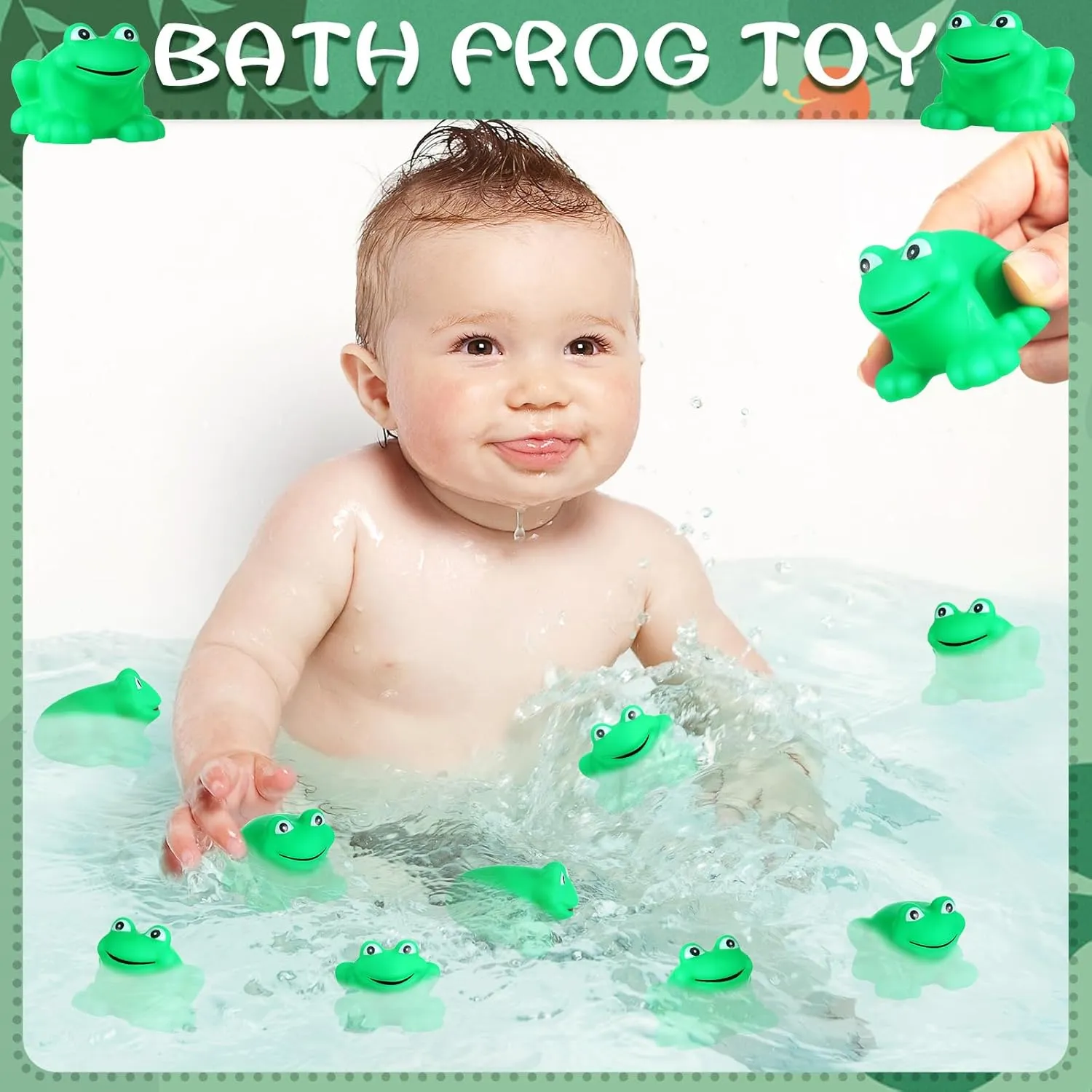 50 Pcs Rubber Frog Squeak and Floating Bulk Frog Rubber Bath Toy Mini Frog Toys Frog Bathtub Toys Float for Summer Pool Baby Shower Halloween Christmas Party Birthday Decoration