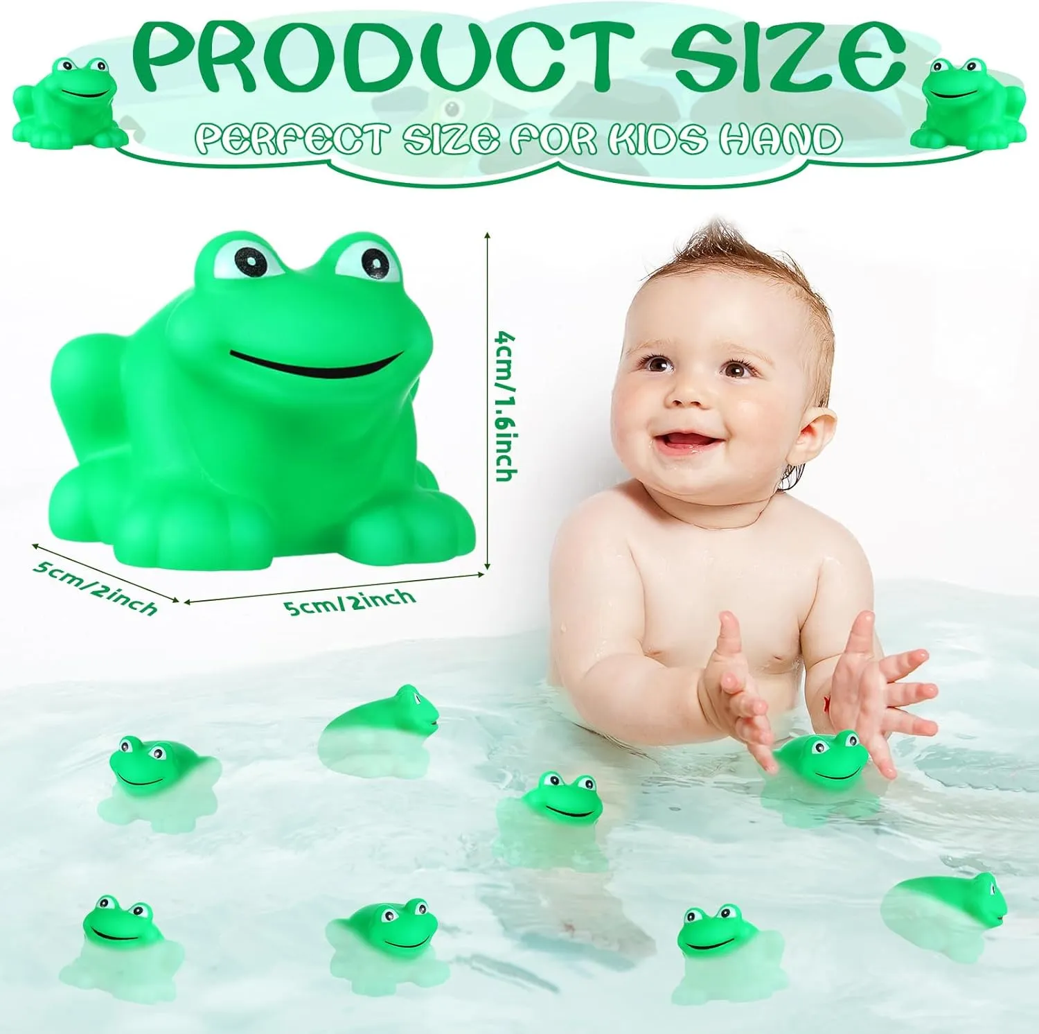 50 Pcs Rubber Frog Squeak and Floating Bulk Frog Rubber Bath Toy Mini Frog Toys Frog Bathtub Toys Float for Summer Pool Baby Shower Halloween Christmas Party Birthday Decoration
