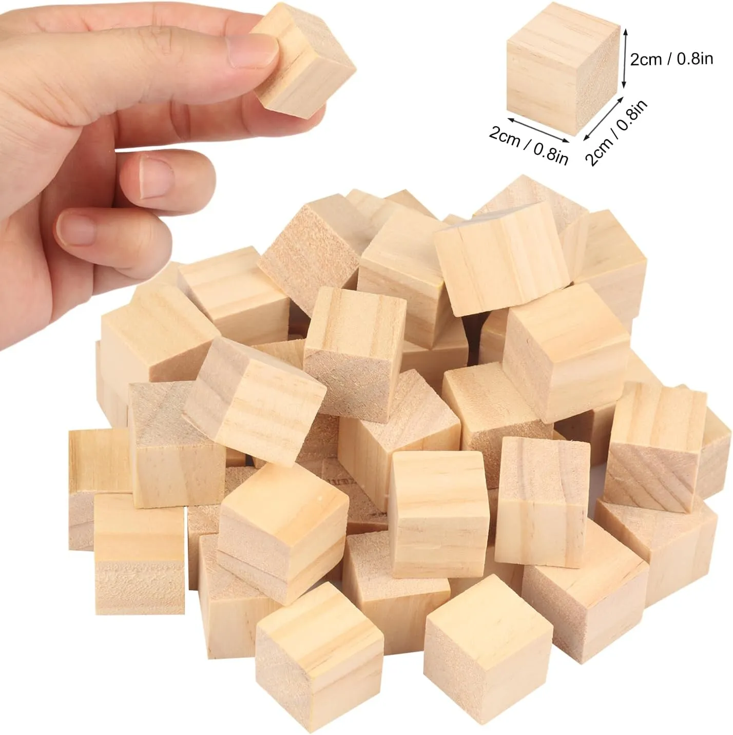500 Packs Wooden Blocks for Crafts, 0.8 Inch Pine Wood Cubes, 2 x 2 x 2 cm Wooden Cubes for Paint, Stamp, Decorate, DIY Projects and Personalized Gifts,by GNIEMCKIN