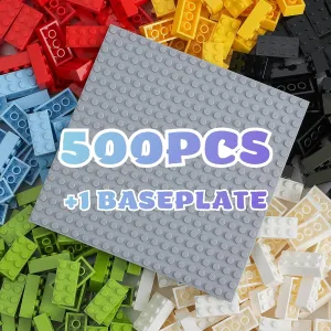 500 Piece Classic Building Bricks and 1 Gray Baseplate, 2x4 Bricks Bulk Creative Building Toys, Blocks Bulk for Kids Ages 6 , 6 Colors