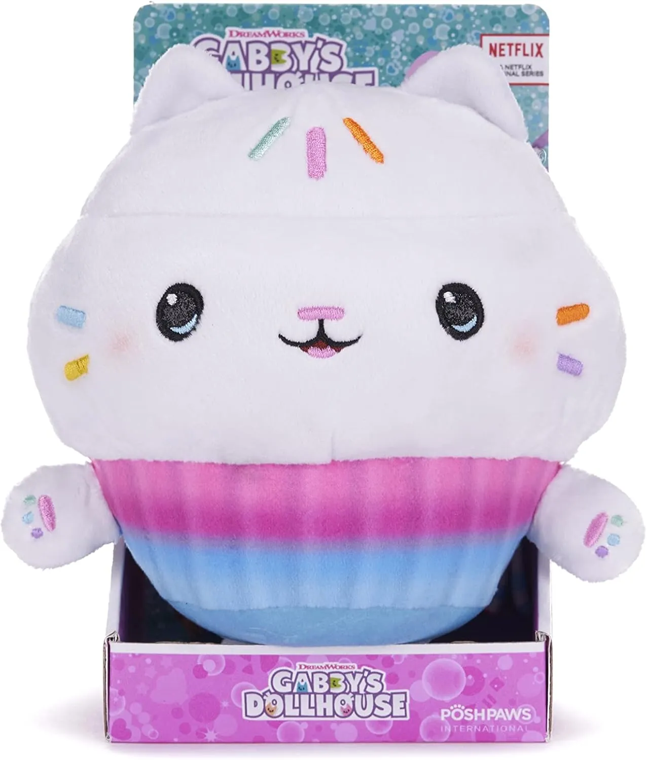 50102 Gabby's Dollhouse 25cm (10-inches) Cakey Cat Character Soft Plush Toy, White
