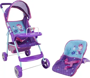 509 Crew 509: Mermaid Doll Travel System Stroller - Kids Pretend Play Stroller Set, Includes Shopping Basket, Retractable Canopy, Child Tray & Removable Car Seat, Ages 3  (T716028)