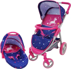 509 Crew Unicorn 2-in-1 Doll Travel System - Converting Car Seat & Stroller, Kids Pretend Play, Ages 3 