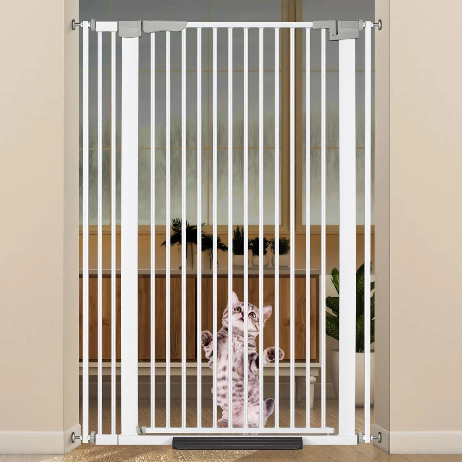 51.18" Extra Tall Cat Gate for Doorway, 30.5"-40" Auto Close Pet Gate Include 2.75" and 5.5" Extension Kits, No Drilling Pressure Mount Kit, Suitable for Doorways or Kitchen, New White